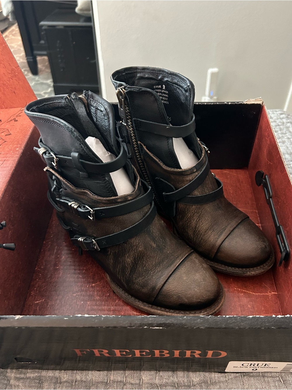 Freebird Crue Black Distressed Ankle Boots in size 9